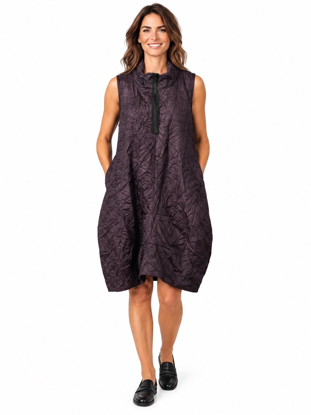 KOZAN Dress Aubrey Crinkled Plum Black New Without Tags